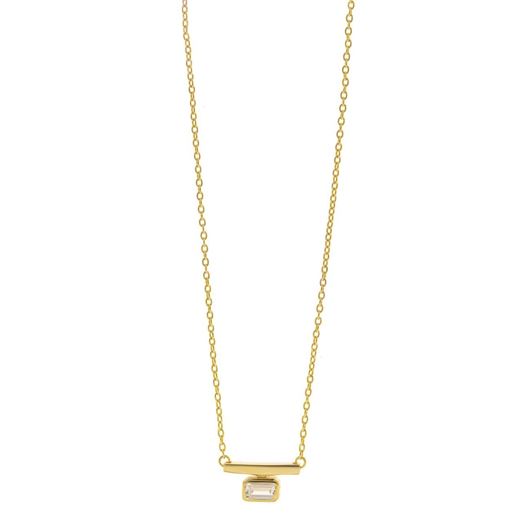 Foto de Collar plata chapado dorado linea lisa circonita blanca rectangular