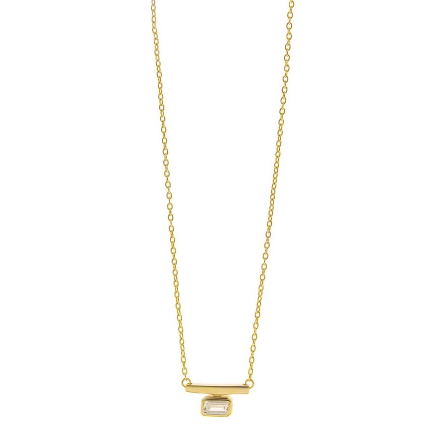Foto de Collar plata chapado dorado linea lisa circonita blanca rectangular