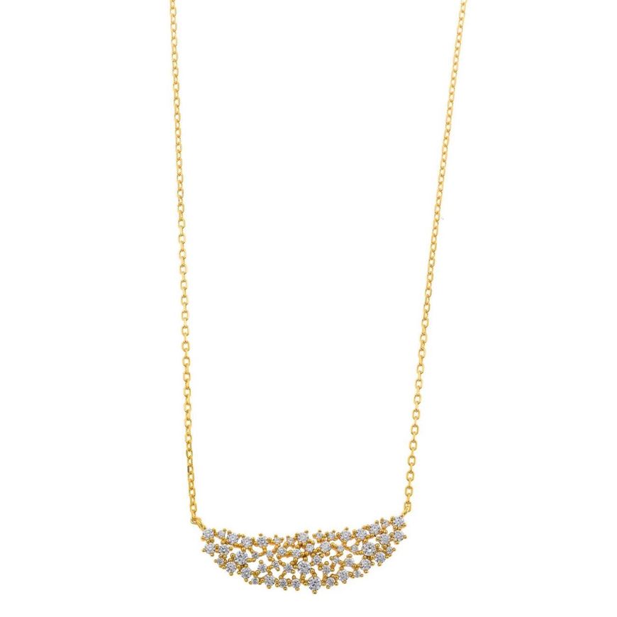 Foto de Collar plata chapado dorado ovalo circonitas blancas brillantes