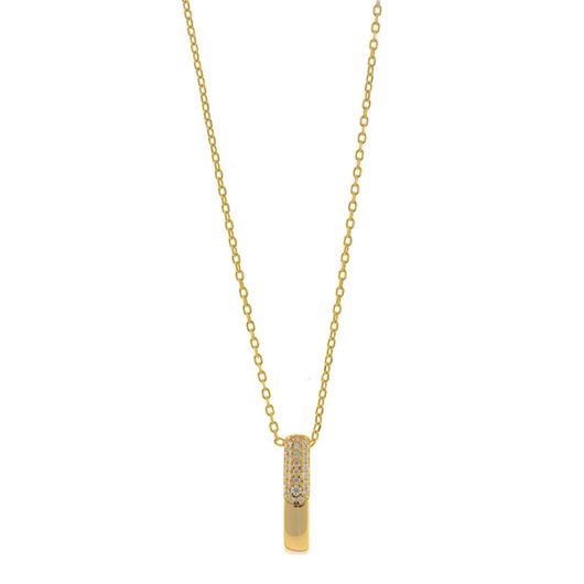 Foto de Collar plata chapado dorado barra mitad lisa mitad circonitas blancas brillantes