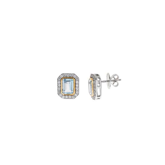 Foto de Pendientes plata rodio topacio azul rectangulo chapado dorado alrededor circonitas blancas brillantes