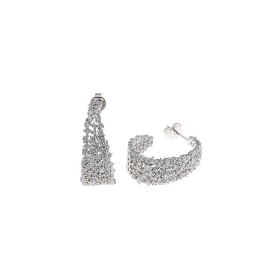 Foto de Pendientes plata rodio aro ovalado micro pave circonitas blancas brillantes