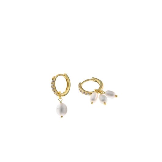 Foto de Pendientes plata chapado dorado aro perlas circonitas blancas brillantes