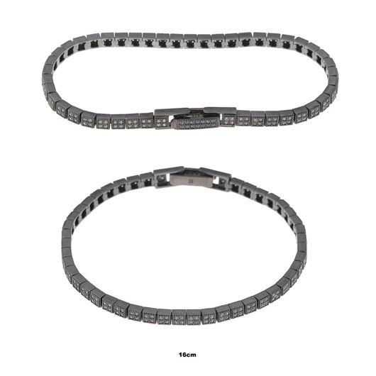 Foto de Pulsera plata chapado rutenio cuadrados circonitas blancas brillantes