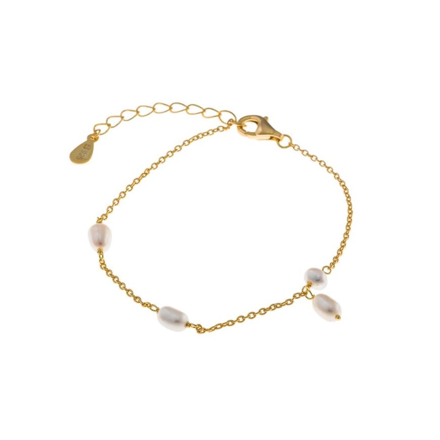 Foto de Pulsera plata chapado dorado perla redonda y ovaladas