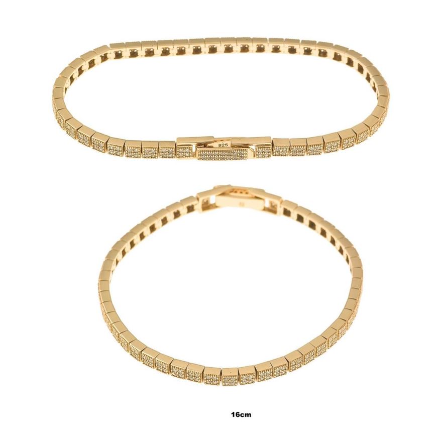 Foto de Pulsera plata chapado dorado cuadrados circonitas blancas brillantes