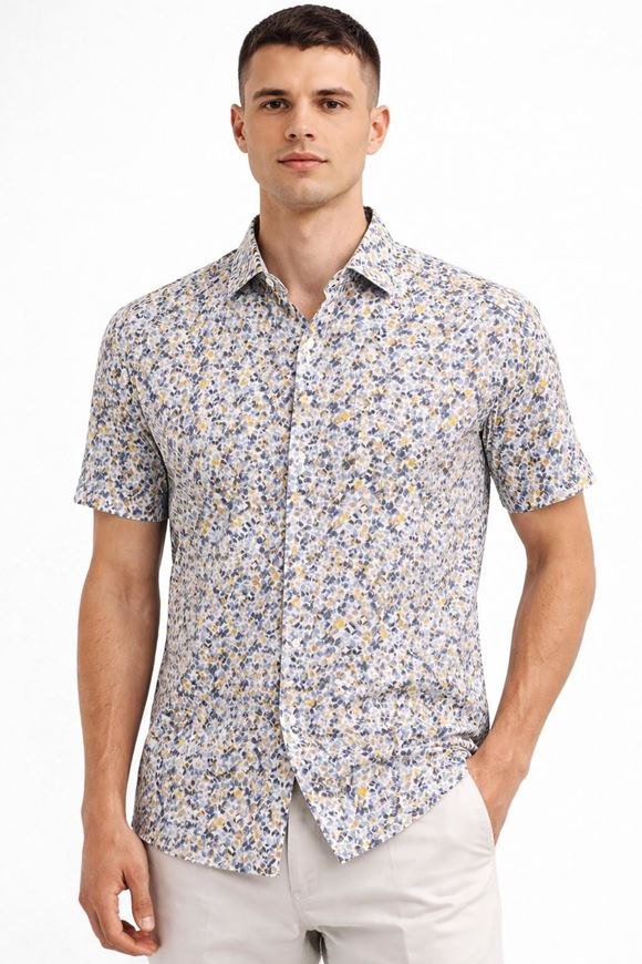 Foto de Camisa Kent manga corta estampado azul y ocre