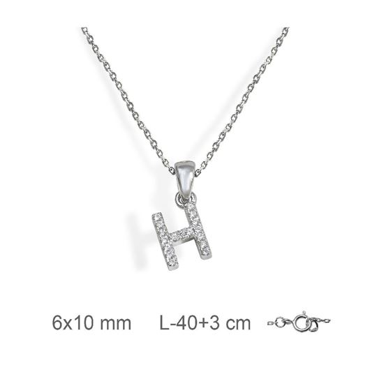 Picture of Gargantilla inicial H de plata con baño de rodio y circonitas