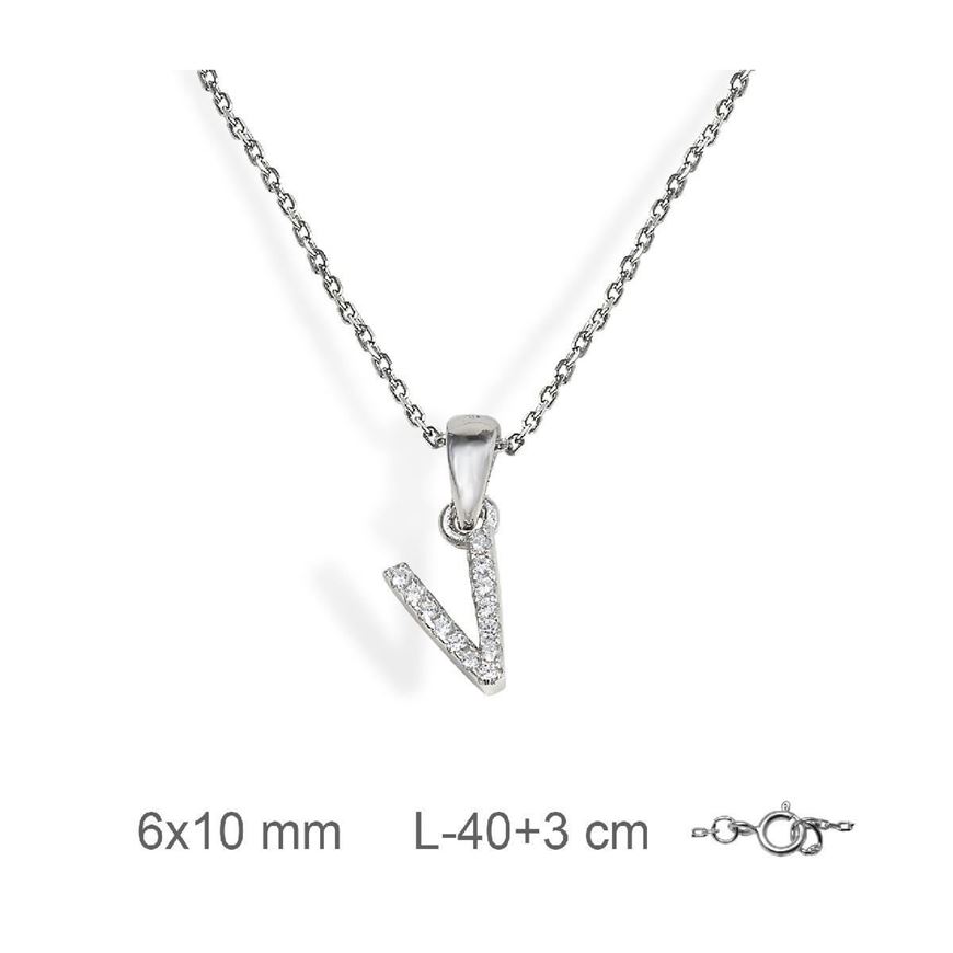Foto de Gargantilla inicial V de plata con baño de rodio y circonitas