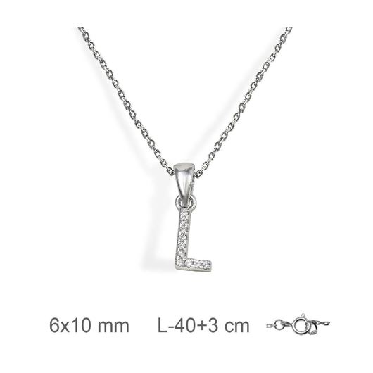 Foto de Gargantilla inicial L de plata con baño de rodio y circonitas