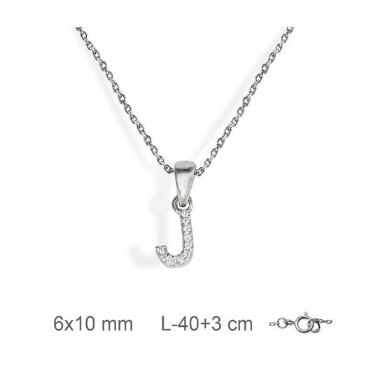 Foto de Gargantilla inicial J de plata con baño de rodio y circonitas