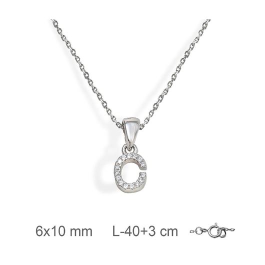 Foto de Gargantilla inicial C de plata con baño de rodio y circonitas