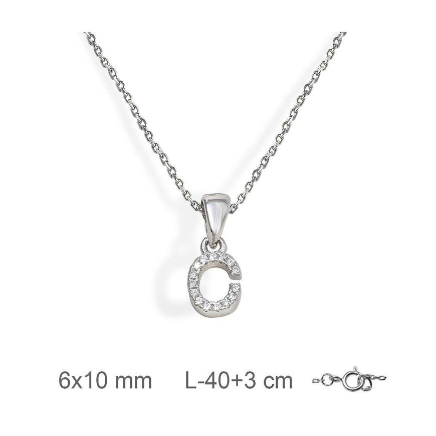 Foto de Gargantilla inicial C de plata con baño de rodio y circonitas