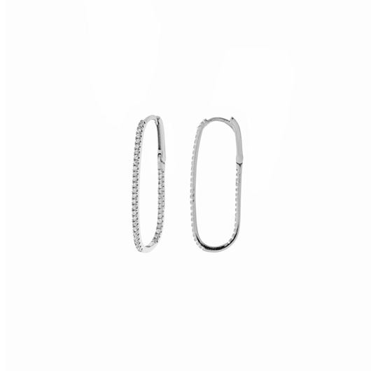 Foto de Pendientes aro ovalado de plata baño rodio con circonitas