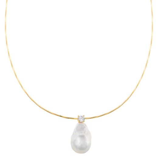 Foto de Collar plata chapado dorado circonita blanca perla