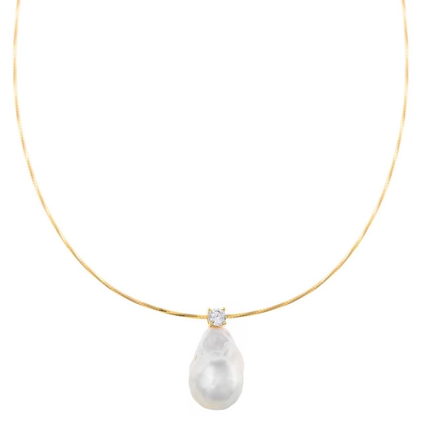 Foto de Collar plata chapado dorado circonita blanca perla