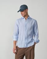 Foto de Camisa de lino Relaxed Fit estampado floral fondo azul