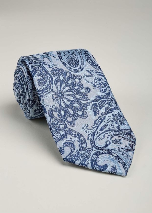 Foto de Corbata y pañuelo microfibra estampado paisley tonos azules