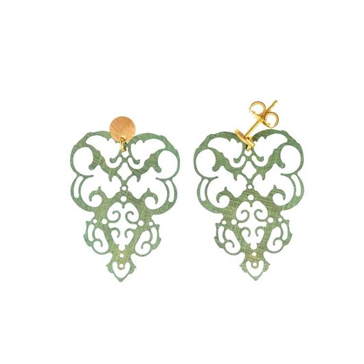 Foto de Pendientes de plata baño dorado arabesco verde