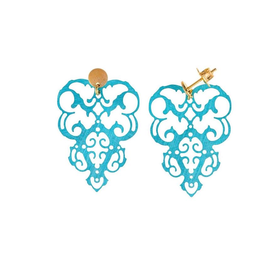 Foto de Pendientes de plata baño dorado arabesco turquesa