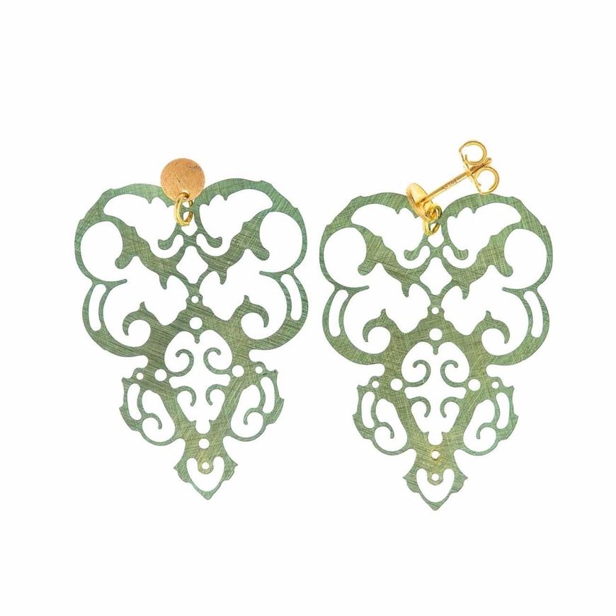 Foto de Pendientes de plata baño dorado arabesco verde