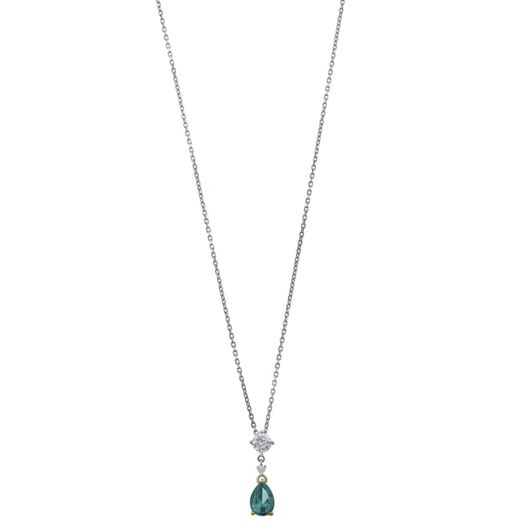 Foto de Gargantilla de plata bicolor con circonitas cuadradas y pera circonita paraiba