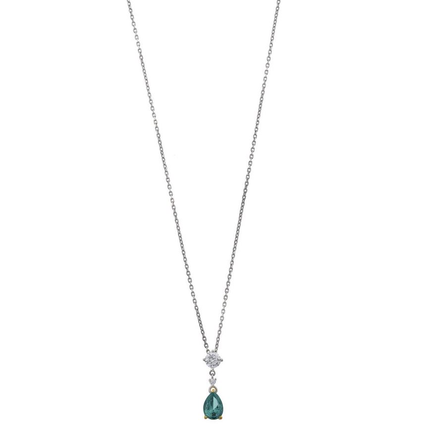 Foto de Gargantilla de plata bicolor con circonitas cuadradas y pera circonita paraiba