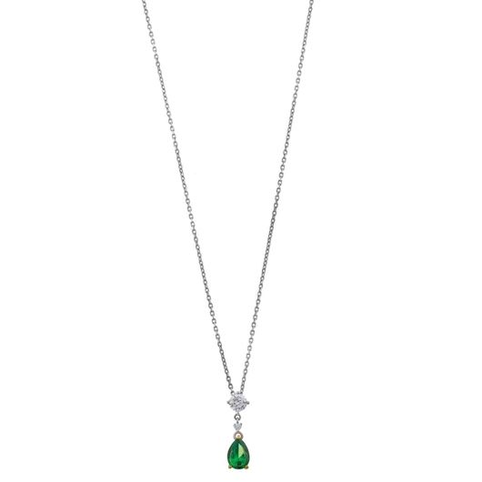 Foto de Gargantilla de plata bicolor con circonitas cuadradas y pera verde