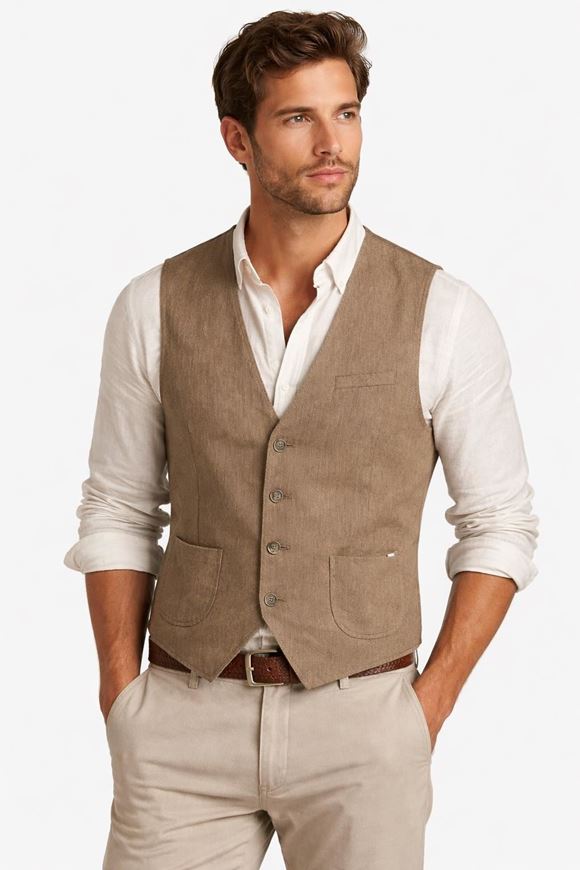 Foto de Chaleco vestir lino 100% camel