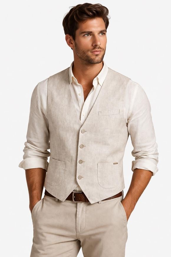Foto de Chaleco vestir lino 100% beige
