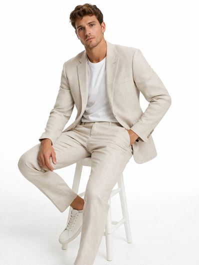 Foto de Traje slim fit blanco roto algodón y lino