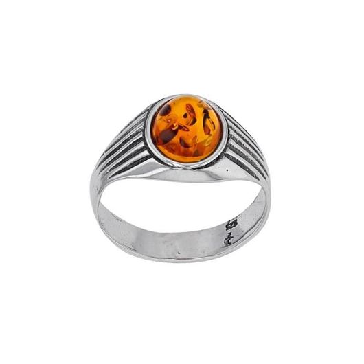 Foto de Anillo de plata baño rodio con cabujón de ámbar