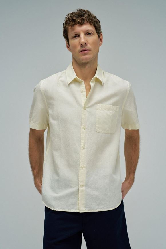 Foto de Camisa blanco roto manga corta algodón y liocel melange regular fit 