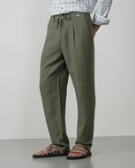 Foto de Pantalón de una pinza con cordón y goma en la cintura de lino-tencel color caqui