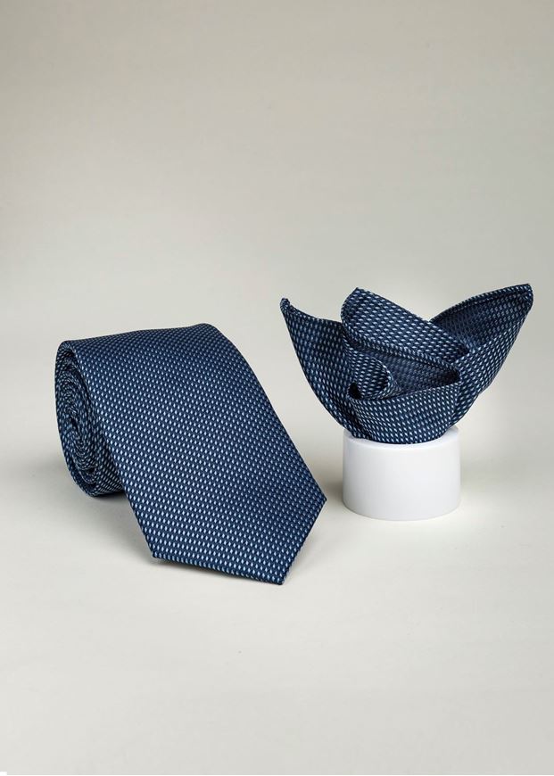 Foto de Corbata de microfibra y pañuelo azul marino