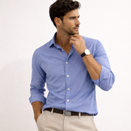 Foto de Camisa regular fit microestampado geométrico azul medio