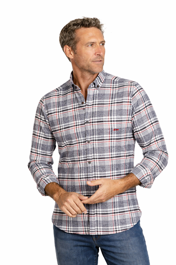 Foto de Camisa afelpada cuadro ventana gris negro y rojo