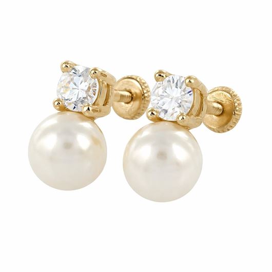 Foto de Pendientes de bebé Tu y yo de perlas y circonitas blancas en oro amarillo18kt