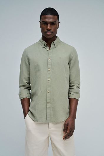 Foto de Camisa regular fit en mezcla de lino verde caqui