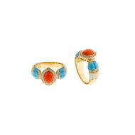 Foto de Sortija metal chapado dorado esmaltado naranja turquesa