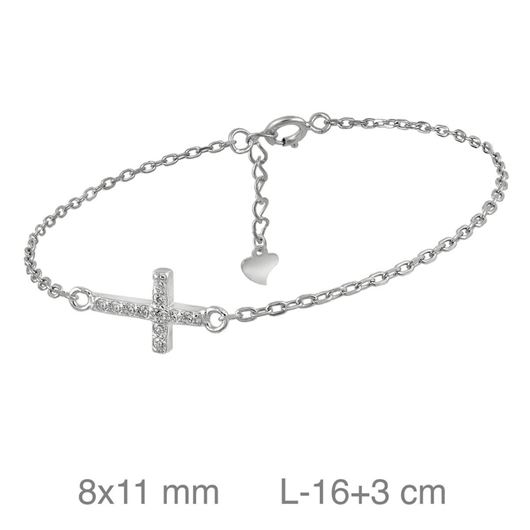 Foto de Pulsera plata baño rodio cruz circonitas