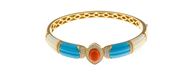 Foto de Pulsera de caña metal chapado dorado esmaltado naranja turquesa