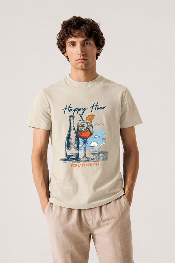 Foto de Camiseta color arena print Happy Hour