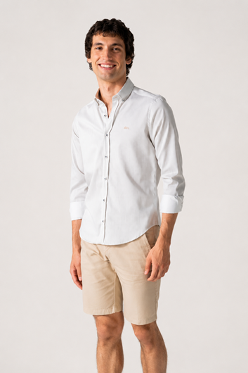 Foto de Camisa Regular Fit jaspeado greige
