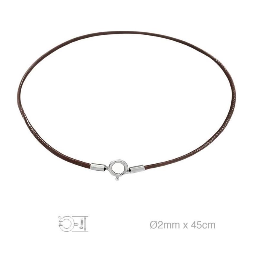 Foto de Cordón de cuero marrón con cierre de plata 45cm