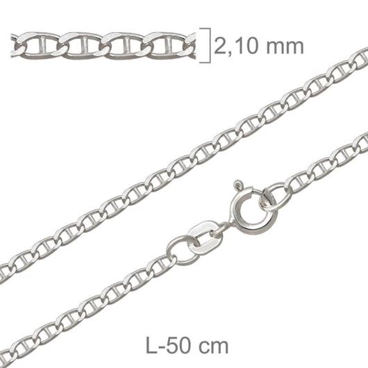 Foto de Cadena de plata sin rodio, eslabón ancla 50cm longitud, 2,10mm ancho