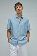 Foto de Camisa azul cielo manga corta algodón y lino melange regular fit 