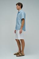 Foto de Camisa azul cielo manga corta algodón y lino melange regular fit 