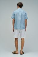 Foto de Camisa azul cielo manga corta algodón y lino melange regular fit 