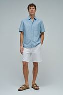 Foto de Camisa azul cielo manga corta algodón y lino melange regular fit 